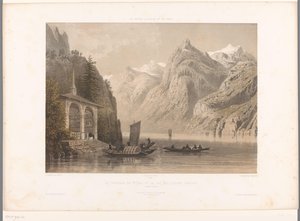 ルツェルン湖畔のテルズ チャペルの眺め La Chapelle de G.me Tell et le lac des Quatre-Cantons (オブジェクトのタイトル) スイス、サボイ、チロルの景色 (シリーズ タイトル) La Suisse, la Savoie et le Tyrol (オブジェクトのシリーズ タイトル) 作： Eugene Ciceri
