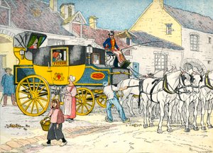 1840年のコーチハウスでの郵便馬車 作： Eugene Courboin