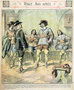 1900年頃の「Journal des Romans Populaires Illustres」に掲載されたAlexandre Dumas pere（1803-70）の連載「Vingt Ans Apres」の表紙（カラーリトグラフ）。 作： Eugene Damblans