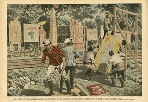 Eugene Damblans (1865-1945)によるイラスト（Le Pelerin, 03/09/05） - 日本人は、様々な形のポスターを使って、鉄道路線に沿って、その産業の製品を巨大に主張する - 広告, 日本, 鉄道列車, ポスター ポスター
