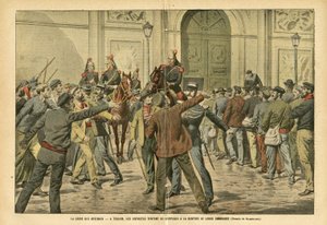 Eugene Damblans (1865-1945)のイラスト（Le Pelerin, 26/11/05） - The strike of arsenals トゥーロンでは、グレヴィストたちが同志の家賃に反対しようとしている - Social, Greve, Architecture Urbanism, Maritime Marine Nautical Balneaire, Toulon, Arsenal ar 作： Eugene Damblans