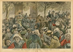 Eugene Damblans (1865-1945)のイラスト（Le Pelerin, 27/10/07） - 迫害は続く フィニステールでは、一般的な感情の最中に彼らの司祭団のキュアが追放される - 宗教 信仰, ブルターニュ, 群衆, カトリック カトリシズム, フィニステール - S