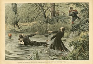 Eugene Damblans (1865-1945)のイラスト（Le Pelerin, 30/07/05） - Riaucourt (Haute-Marne)では2人の司祭が溺れた子供を助けようとして献身的に犠牲になった - 雑学, 子供時代, 海上・海事・航海 Balneaire, Riviere 作： Eugene Damblans