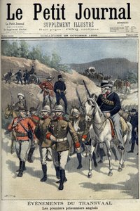 南アフリカ - ボーア戦争。トランスバールの出来事。ボーア人が捕らえた最初のイギリス人捕虜。ダンブランスの図面。"Le Petity Journal "10月29日号 作： Eugene Damblans