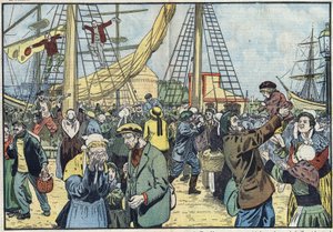 タラのサン・マロへの帰還：テール・ヌーヴァスは漁に出て、家族と再会した。Damblansのイラスト。10月7日の「ル・ペレラン」紙には
