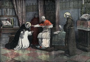 聖なるサクレメントの論争」。聖トマス・アクィナス、教皇ウルバン4世、聖ボナヴェンチュラ。(San Tommaso d