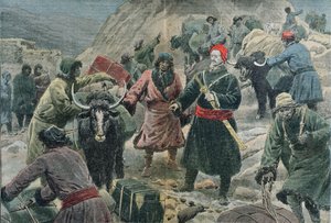 探検家、チベットのスヴェンアンデルヘディン（1865-1952）、「ルペルラン」、1909年2月のイラスト 作： Eugene Damblans
