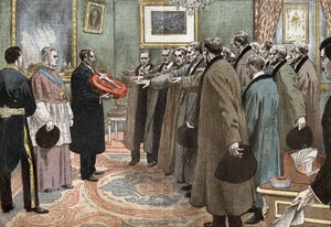 フランスへの服従を宣誓するアンドール共和国の代表団とウルゲルの司教（「ル・ペレラン」紙より）。