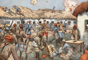 Aoulay（モロッコ）で負傷したDuboin大尉は、セネガルの歩兵と協力し、救援が来るまで22日間抵抗した。 作： Eugene Damblans