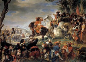 アウグスブルク同盟の戦争（1689-1697）。"1693年4月10日、ニコラ・カティナット・ド・ラ・フォコネリー（1637-1712）のマレシャルが勝利したマルセイユの戦い（サヴォイのヴィクトル・アメディーがユージン王子をアシストするピエモンテ軍に勝利）"ユージン・ディーヴァーによる絵画