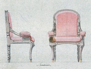 ゴールデンルーム用アームチェア、シャトー・デュー 作： Eugene Emmanuel Viollet le Duc