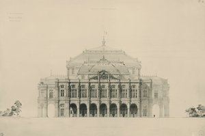 フランス、パリ パリの新オペラハウス建設コンペでヴィオレ・ル・デュックが提出した設計図 作： Eugene Emmanuel Viollet le Duc