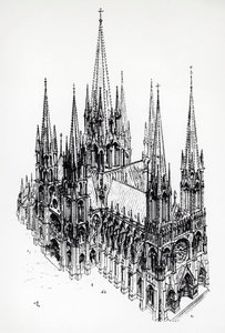 理想的な大聖堂の等高線図（Eugene Emmanuel Viollet-le-Duc（1814-1879）作）（『11世紀から16世紀までのフランス建築辞典』より）。 作： Eugene Emmanuel Viollet le Duc