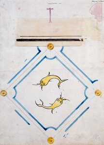 ユージーン・エマニュエル・ヴィオレ＝ル＝デュック（1814-1879）による浴室タイル「シャトー・デュウ」のモチーフ、水彩画 作： Eugene Emmanuel Viollet le Duc