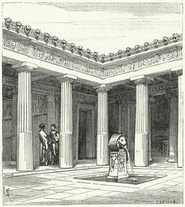 古代ギリシャの家のドリス式中庭 作： Eugene Emmanuel after Viollet le Duc