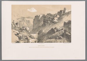 Ganjnameh op de berg Alvand イラン ハマダーンの近くに楔形文字の碑文があるエルヴェンド峡谷の山 (オブジェクトのタイトル) 作： Eugene Flandin