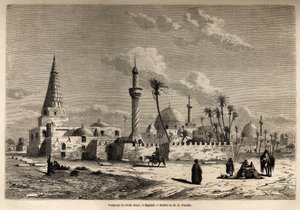 ウジェーヌ・フランダン（1809-1876）が1840年から1842年にかけてメソポタミアを旅行した際に描いたバグダッドのシェイク・オマルの墓。1861年に出版された「Le tour du monde」に掲載された版画。セルバのコレクション。 作： Eugene Flandin