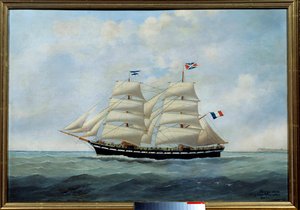 ル ブリック ユニオン (タラ釣り用) Eugene Margueritte-Grandin dit Eugene Grandin (1833-1916) による絵画 1904 日。 0,57x0,81 m Fecamp、Musee des Terres Neuvas - ブリッグ ユニオン。 (タラ釣り) Eugene Grandin (1833-1916) の絵画 作： Eugene Grandin