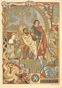 王は法廷で玉座に座ります。 作： Eugene Grasset