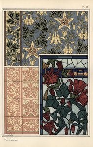 コロンバイン（Aquilegia vulgaris）は、壁紙やステンドグラス、タイルの模様に使われる花です。 作： Eugene Grasset