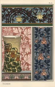 コロンバインの花（Aquilegia vulgaris）を壁紙や布地、花瓶の柄に 作： Eugene Grasset