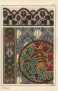 シクラメン・ペルシカムをモチーフにしたレース、壁紙、布地のパターン 作： Eugene Grasset