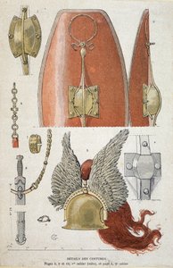 ガリア人の戦士の衣装の詳細-「Illustrous Teaching Cahiers, War Costumes of Bronze Age and the Gaulish Age」（編）に掲載されています。グラッセ 作： Eugene Grasset