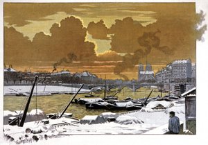 パリ、ポン・ド・サリーの雪の下のはしけ、1905年頃
