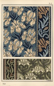 ファブリックやタイルのパターンに描かれたアイリス 作： Eugene Grasset