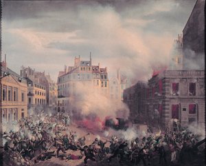 1848年2月24日、パレロイヤルでのシャトードーの焼き 作： Eugene Hagnauer