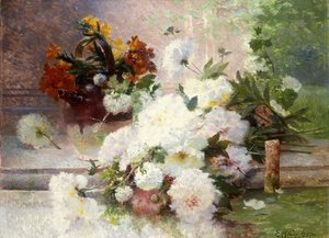 秋の花のある静物 作： Eugene Henri Cauchois