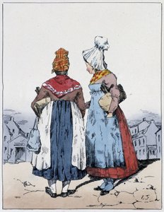 二人の女性、カイロ広場 - ウジェーヌ・フォレストの「Souvenirs of a loafer」に収録。デルペッシュ、パリ、v.1830 作： Eugene Hippolyte Forest