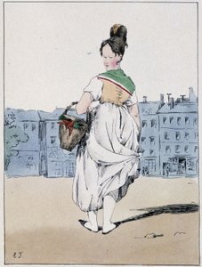 オペラ座の通りでバスケットを運ぶ女性 - ウジェーヌ・フォレストの「Souvenirs d