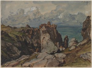 ブルターニュ、セザンブルの海辺の断崖 作： Eugene Isabey