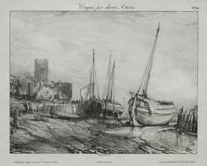 ビーチ沿いの漁船 作： Eugene Isabey