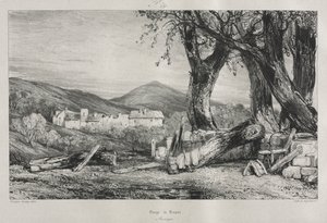 古きフランスの絵のようにロマンチックな旅：オーヴェルニュII、Royat of Royat、プレート79、1830 作： Eugene Isabey