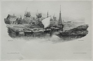 お土産：Canal Bank、1832 作： Eugene Isabey