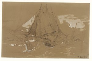 嵐の中の漁船 作： Eugene Isabey