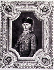 旅行服を着たエカテリーナ2世（1729-96）の肖像、ステファン・パンネメーカー（1847-1930）（エングレーヴィング） 作： Eugene Joseph (after) Viollat