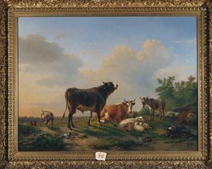 雄大な牛、牛、ロバ、山羊、羊、家禽、1849年 作： Eugene Joseph Verboeckhoven