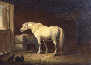 馬小屋の白馬（パネル） 作： Eugene Joseph Verboeckhoven