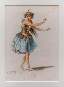 コリガネ」。Charles-Marie Widorのバレエ、衣装モデル。1880年、紙にペン、水彩、グワッシュ。 作： Eugene Lacoste