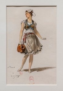 コリガネ」。Charles-Marie Widorのバレエ、衣装モデル。1880年、紙にペン、水彩、グワッシュ。 作： Eugene Lacoste