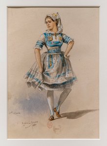 コリガネ」。Charles-Marie Widorのバレエ、衣装モデル。1880年、紙にペン、水彩、グワッシュ。 作： Eugene Lacoste