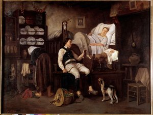 インテリア・バス・ブルトン」または「ル・ヌーヴォー・ネ・ブルトン」 室内にいる家族。ウジェーヌ・ルルー（1807-1863）作 19世紀 レンヌ、Musee des Beaux Arts 作： Eugene Leroux