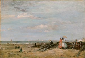 1860 年代、トルヴィルのビーチ シーン 作： Eugene Louis Boudin