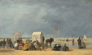 ドーヴィルのビーチ。 1865 作： Eugene Louis Boudin