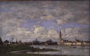フランダースの先端から見たアントワープ（油彩・キャンバス 作： Eugene Louis Boudin
