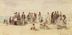ビーチシーン、1864年（紙にペンとインク、トイレ） 作： Eugene Louis Boudin