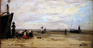 ビーチの風景（油彩・ボード） 作： Eugene Louis Boudin